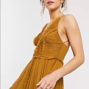ASOS ruched bodice soft cami maxi dress with raw edge detail - mustard yellow